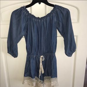 Sneak Peak Denim and Lace Romper